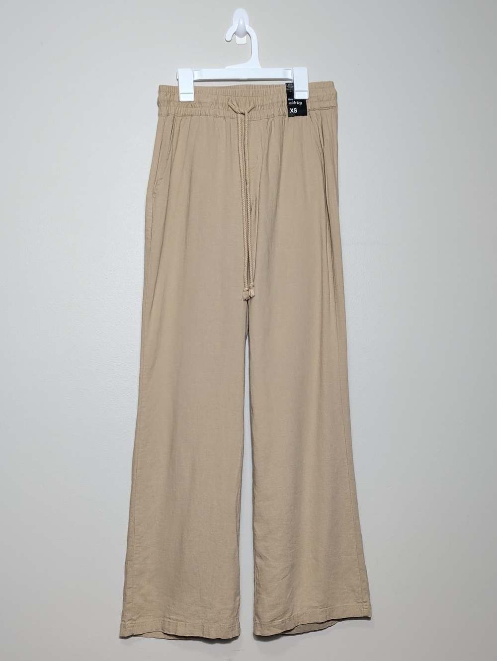 NY & Co. Tan Linen Wide Leg Drawstring Pants Elastic Waist Womens Extra Small XS
